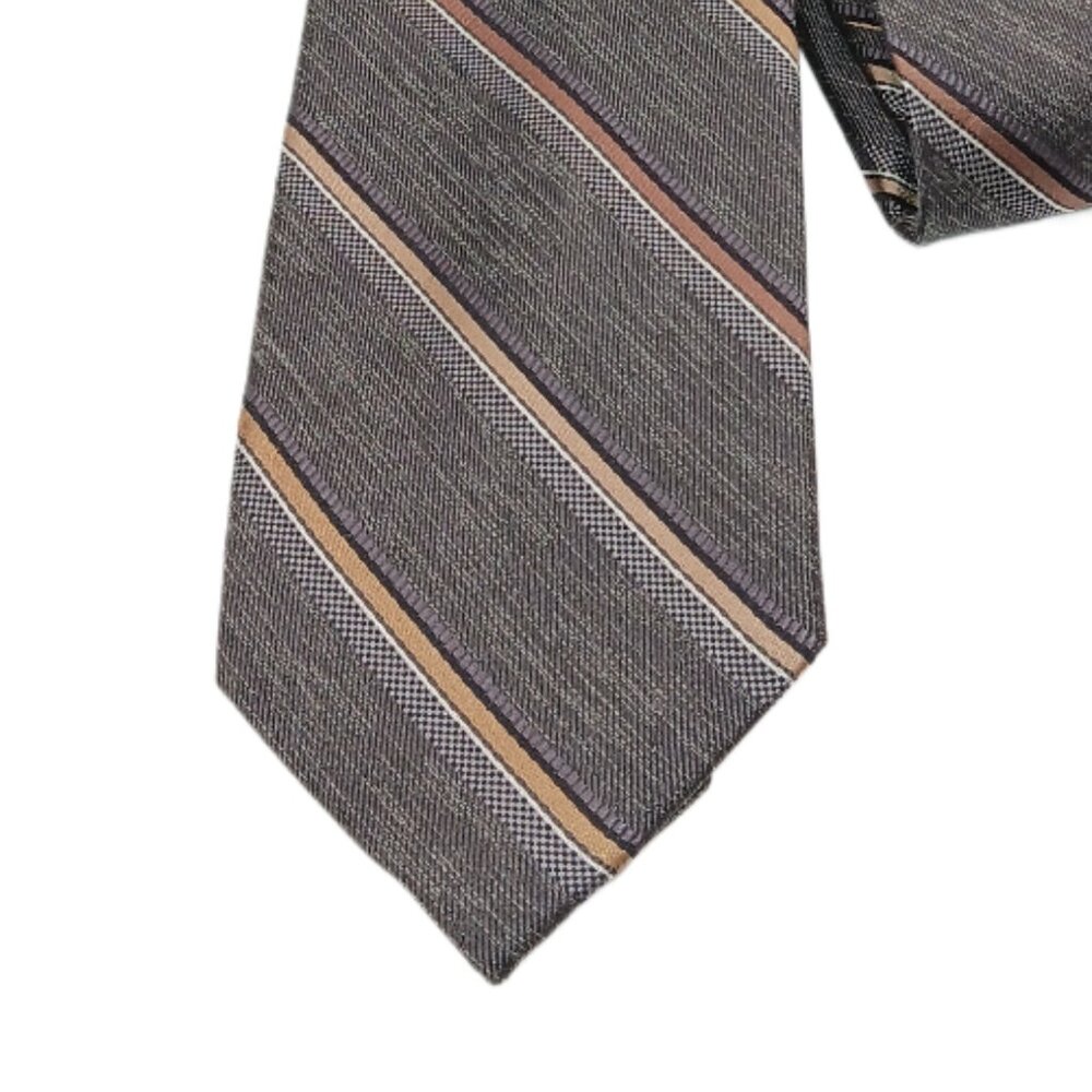 Pronto Uomo Platinum Silk Repp Tie Men’s 60” Gray Gold Stripe Preppy Classic New